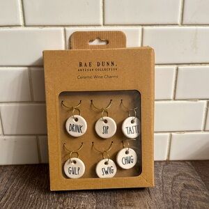 Rae Dunn Artisan Collection Ceramic Wine Charms - White and Gold